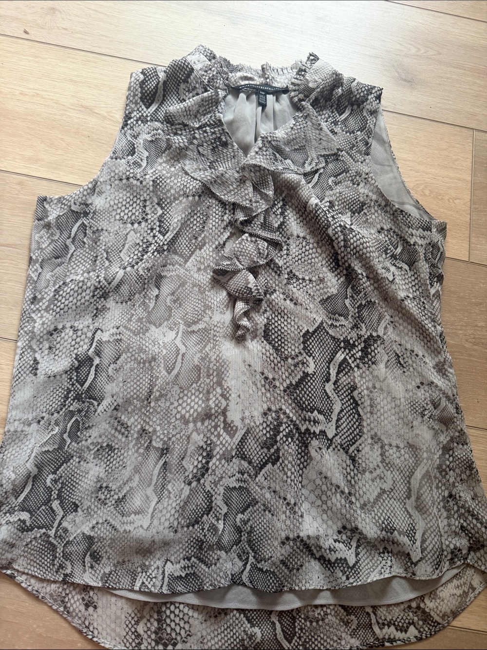 White House Black Market Neutral Snake Print Ruffle Sleeveless Top